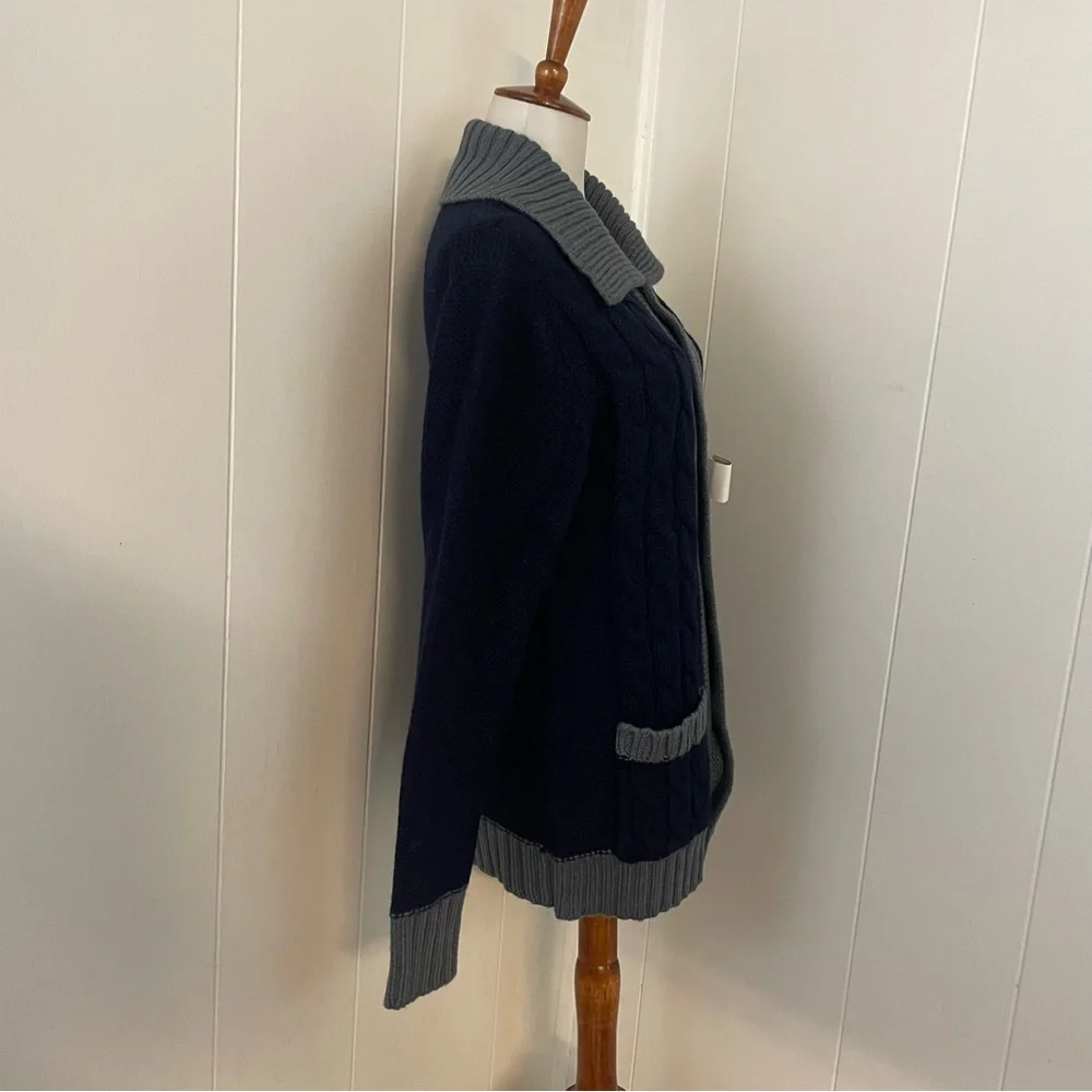 Vintage 100% Wool Cardigan Women’s M Long Sleeve Button Down Cable Knit - Picture 4 of 8